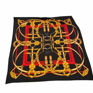 Hermès Grand Manège Black & Gold Equestrian Scarf